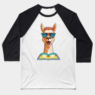 Librarian Llama, Summer Llama, Llama Reading Book Baseball T-Shirt